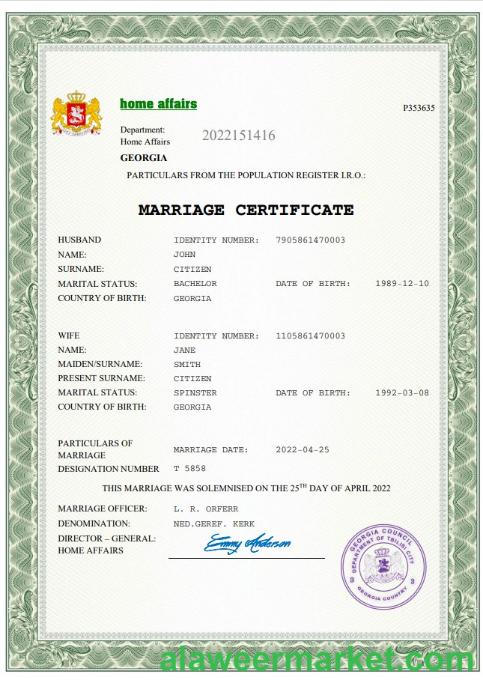 Georgia marriage certificate Word and PDF template